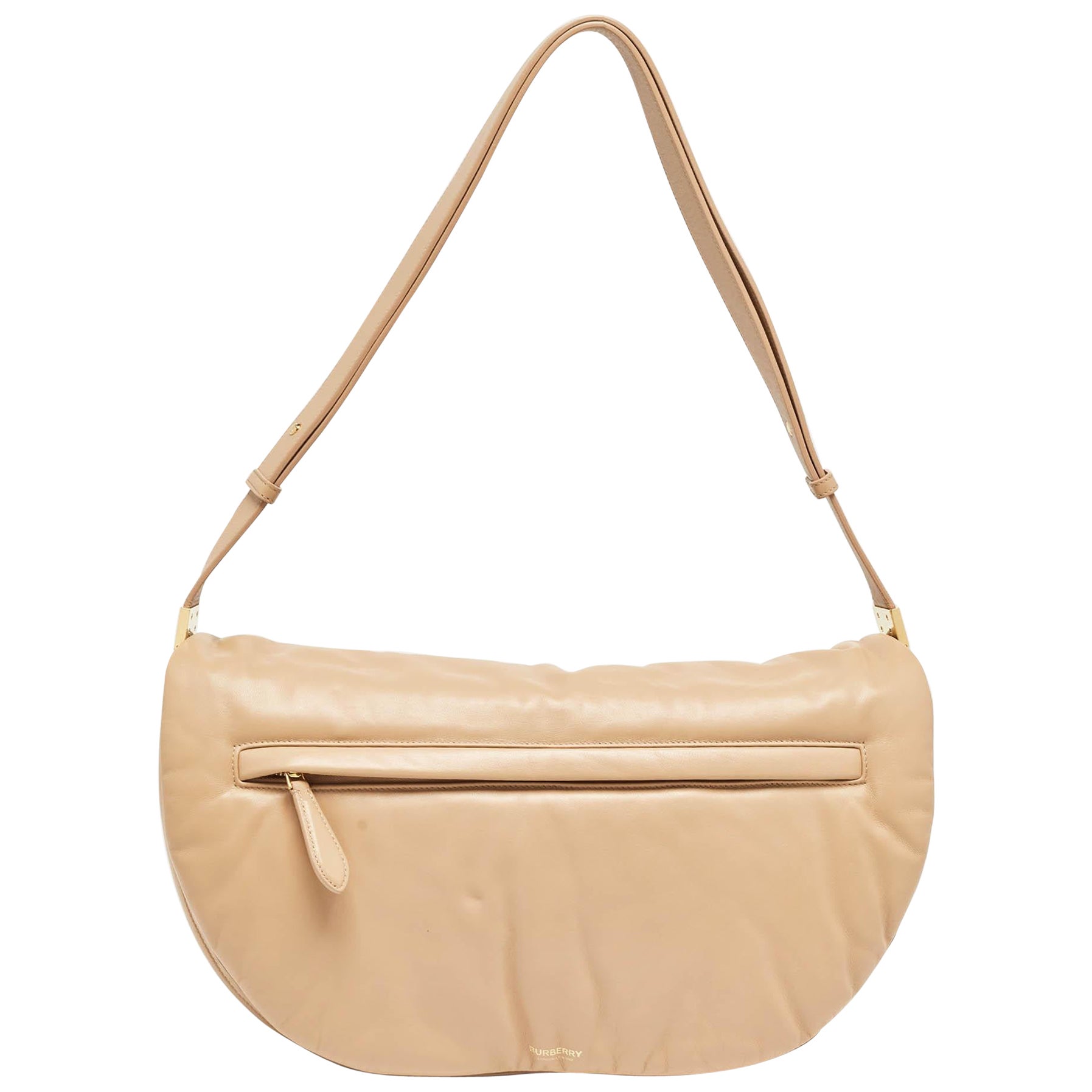 Burberry Beige Leather XL Olympia Shoulder Bag For Sale