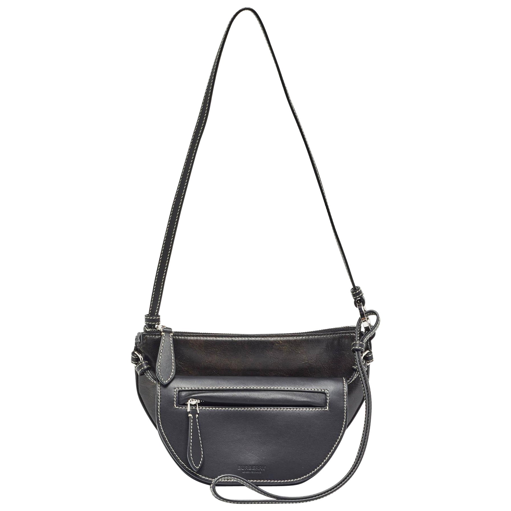 Burberry Black Leather Mini Double Olympia Bag For Sale
