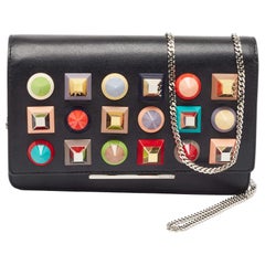 Fendi Black Leather Rainbow Stud Tube Wallet On Chain