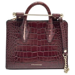 Strathberry Burgundy Leather Nano Midi Tote