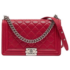 Chanel Red Quilted Perforated Leather New Medium Boy Bag