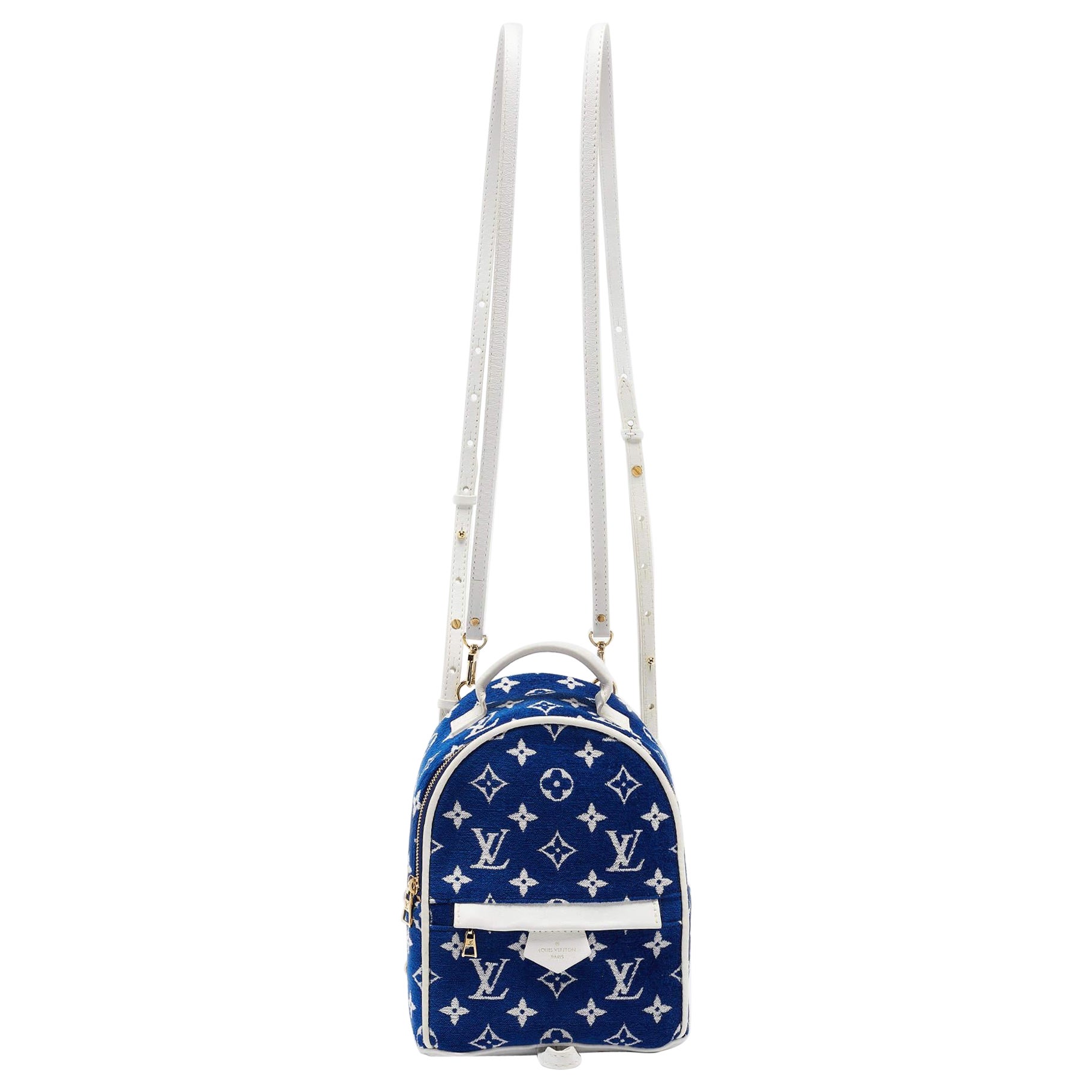 Louis Vuitton Blau/Weiß Monogramm Samt und Leder Palm Springs Rucksack