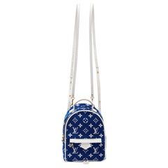 Louis Vuitton Blau/Weiß Monogramm Samt und Leder Palm Springs Rucksack