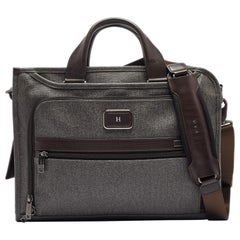 TUMI Toile enduite grise/brune et cuir Alpha 2 Slim Deluxe Portfolio Bag