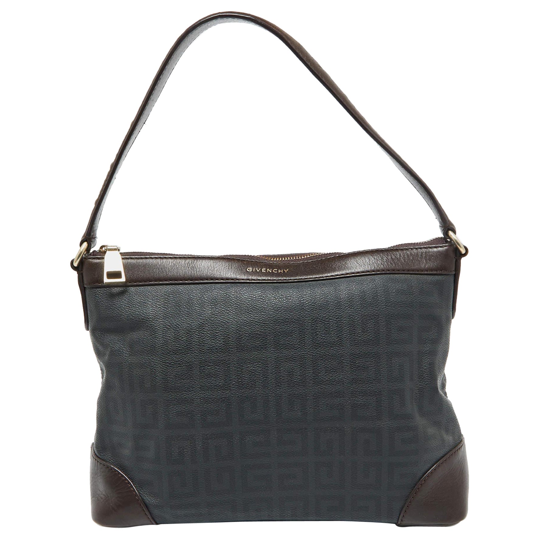 Givenchy Grey/Dark Brown Monogram Coated Canvas and Leather Hobo For Sale