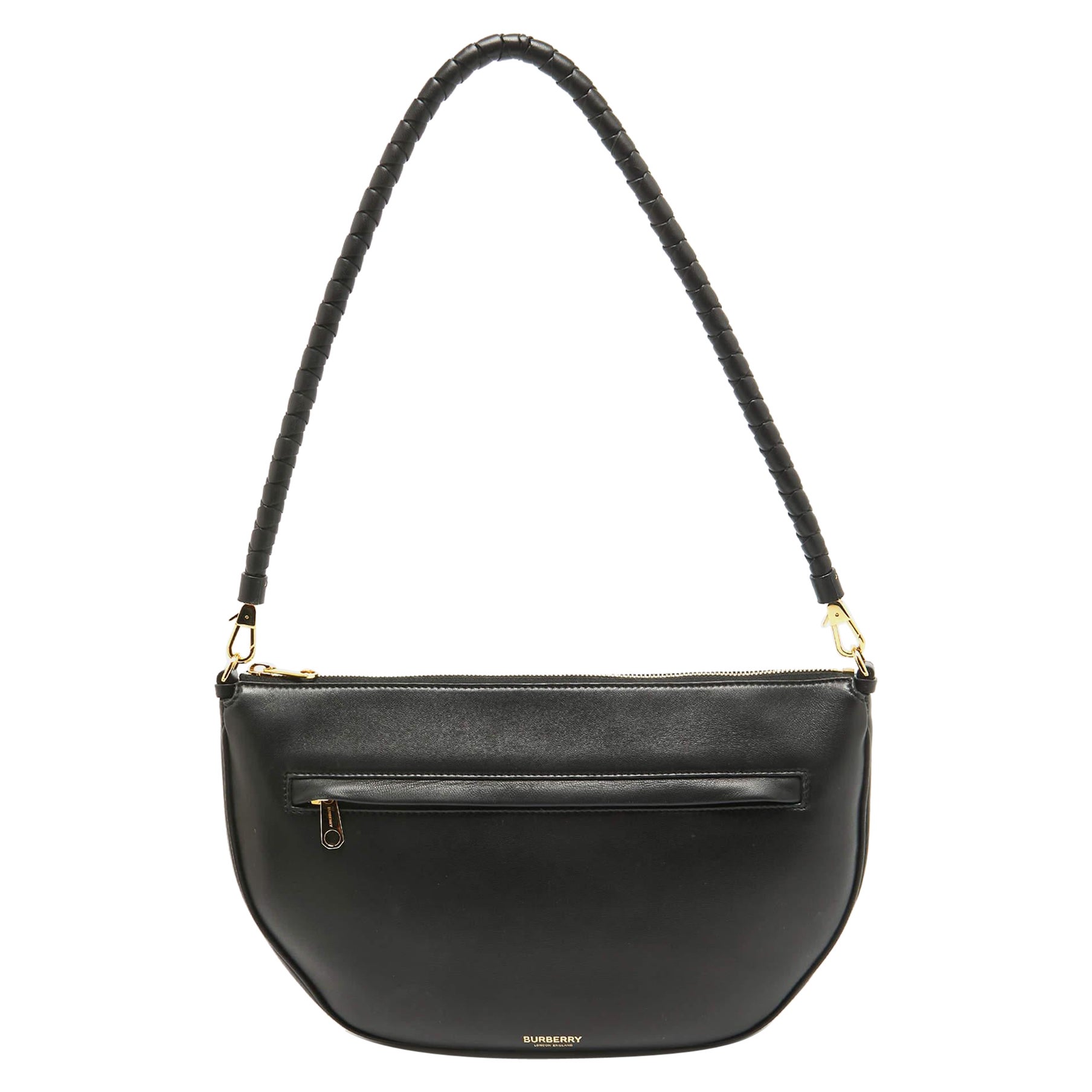 Burberry Black Leather Large Olympia Shoulder Bag For Sale