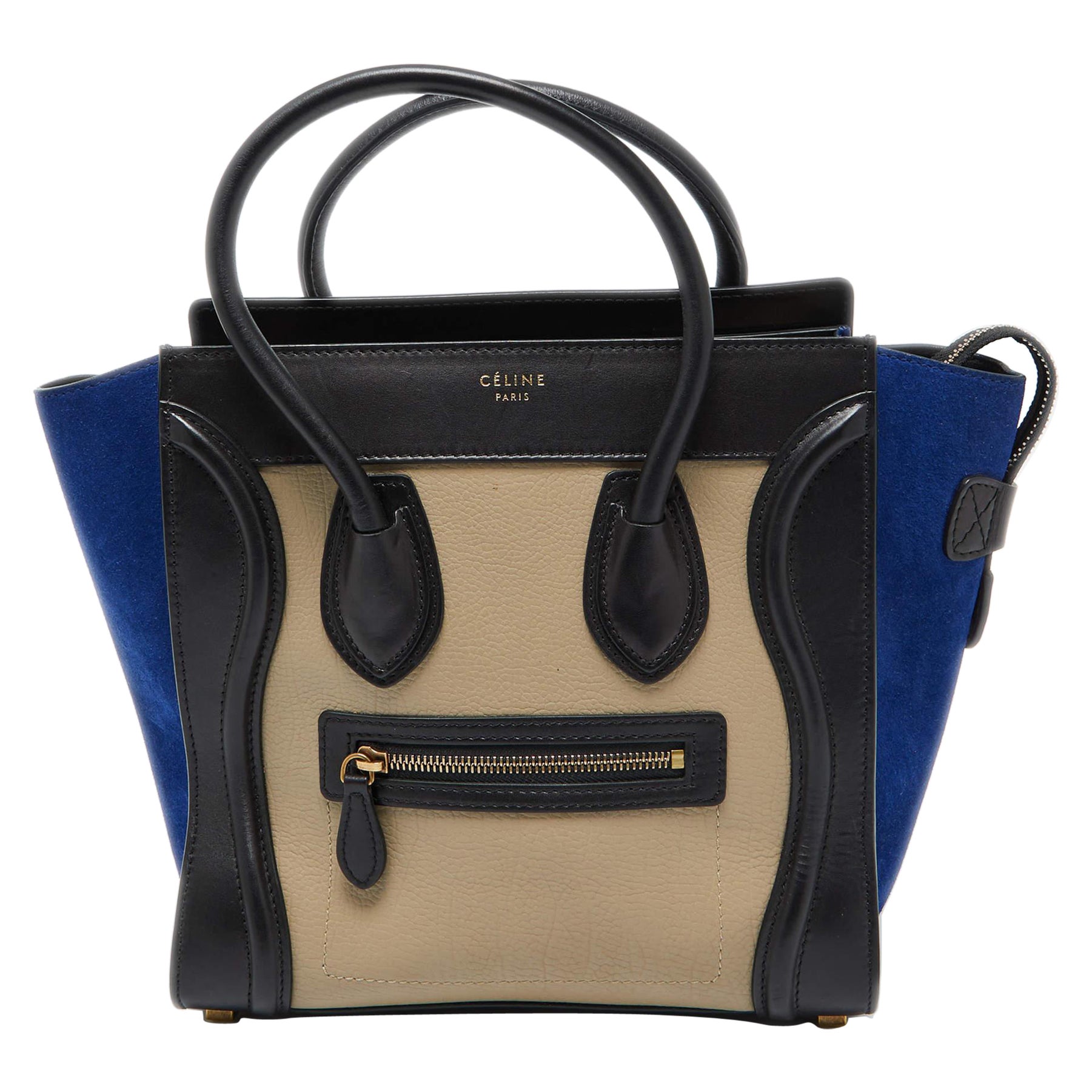 Celine Tri Color Leather and Suede Micro Luggage Tote For Sale