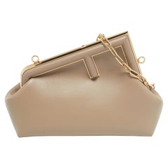 Fendi Grey Leather Small Midi First Shoulder Bag