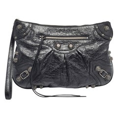 Balenciaga Black Leather SGH Flat Wristlet Clutch