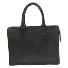 Bottega Veneta Dark Grey Intrecciato Leather Laptop Briefcase