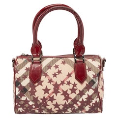 Burberry Burgundy Star Print Supernova Check Canvas Patent Leather Chester Bag