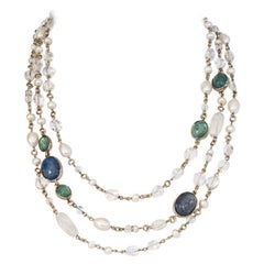 Goossens Paris Pearl and Rock Crystal Triple Row Necklace
