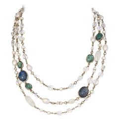 Goossens Paris Pearl and Rock Crystal Triple Row Necklace 7