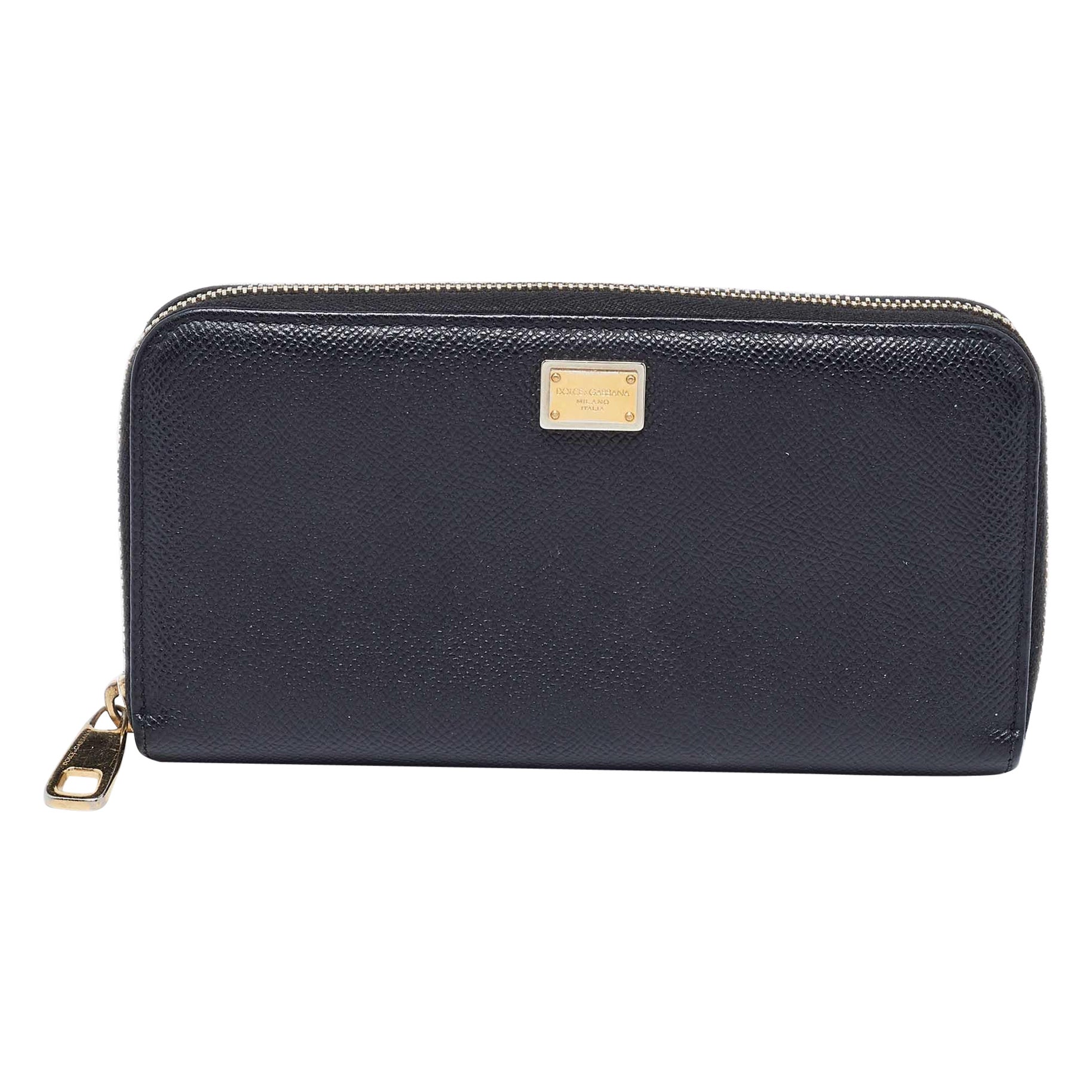 Dolce & Gabbana Black Leather Zip Around Wallet For Sale