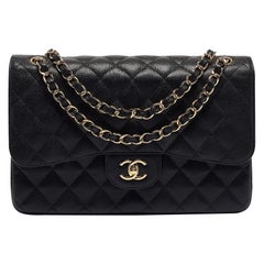Chanel Black Quilted Caviar Leather Jumbo Classic Double Flap Bag