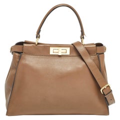 Fendi Brown Leather Medium Peekaboo Top Handle Bag