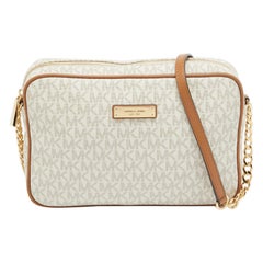 Michael Kors Off White Signature Coated Canvas Leather East/West Crossbody Bag