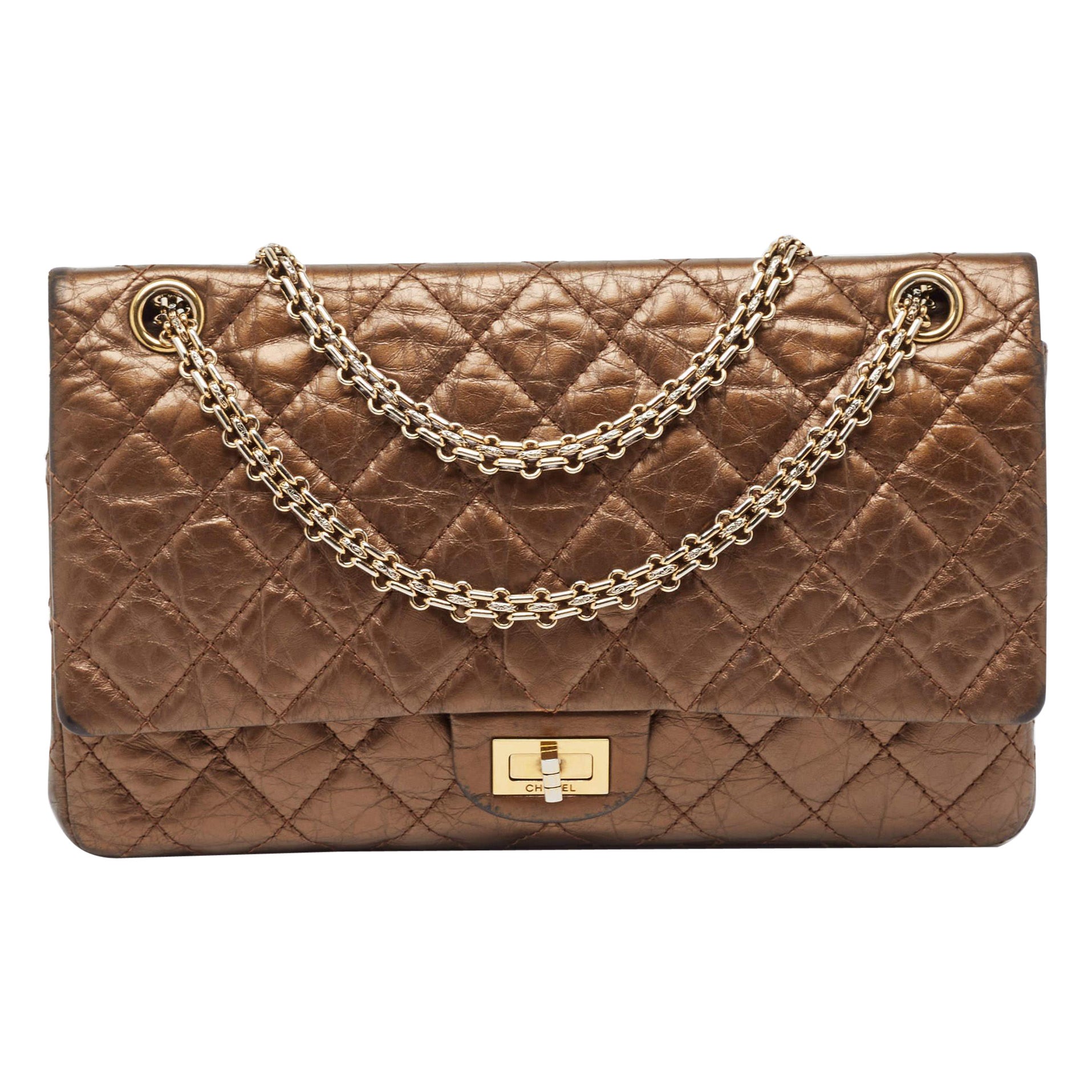 Chanel Marrón Metalizado Acolchado Cuero Envejecido Reissue 2.55 Classic 226 Bolso con Solapa en venta