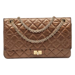 Chanel Marrón Metalizado Acolchado Cuero Envejecido Reissue 2.55 Classic 226 Bolso con Solapa