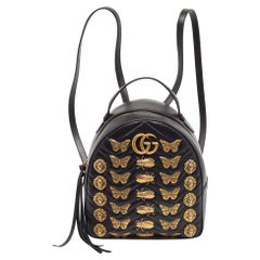 Gucci Black matelassé Leather Animal Stud GG Marmont Dome Backpack