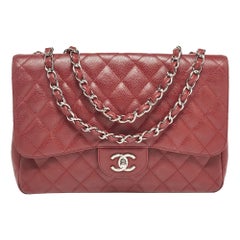 Chanel Red Quilted Caviar Leather Jumbo Classic Single Flap Bag