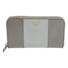 Prada Two Tone Grey Saffiano Leather Zip Around Wallet