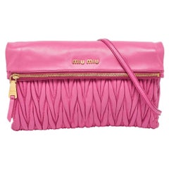 Miu Miu Pink matelassé Leather Fold Over Crossbody Bag