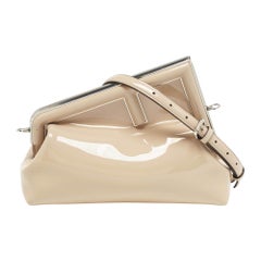 Fendi Beige Patent Leather Fendi First Midi Shoulder Bag