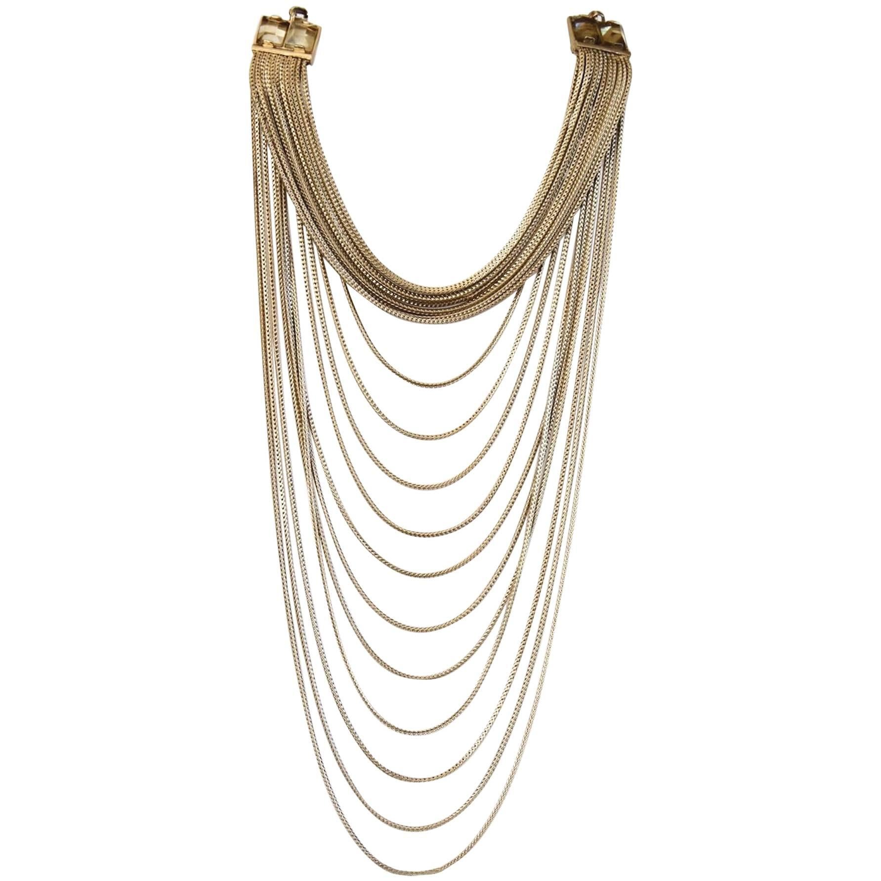 Goossens Paris Origines Pale Gold and Rock Crystal Multi Chain Necklace