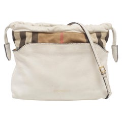Burberry White/Beige Leather and House Check Canvas Little Crush Crossbody Bag