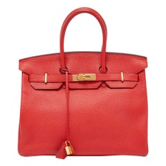 Hermes Rouge Casaque Togo Leather Gold Finish Birkin 35 Bag