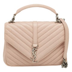Saint Laurent Old Rose matelassé Leather Medium College Top Handle Bag