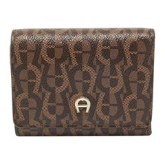 Aigner Dark Brown Monogram Coated Canvas Logo Trifold Wallet