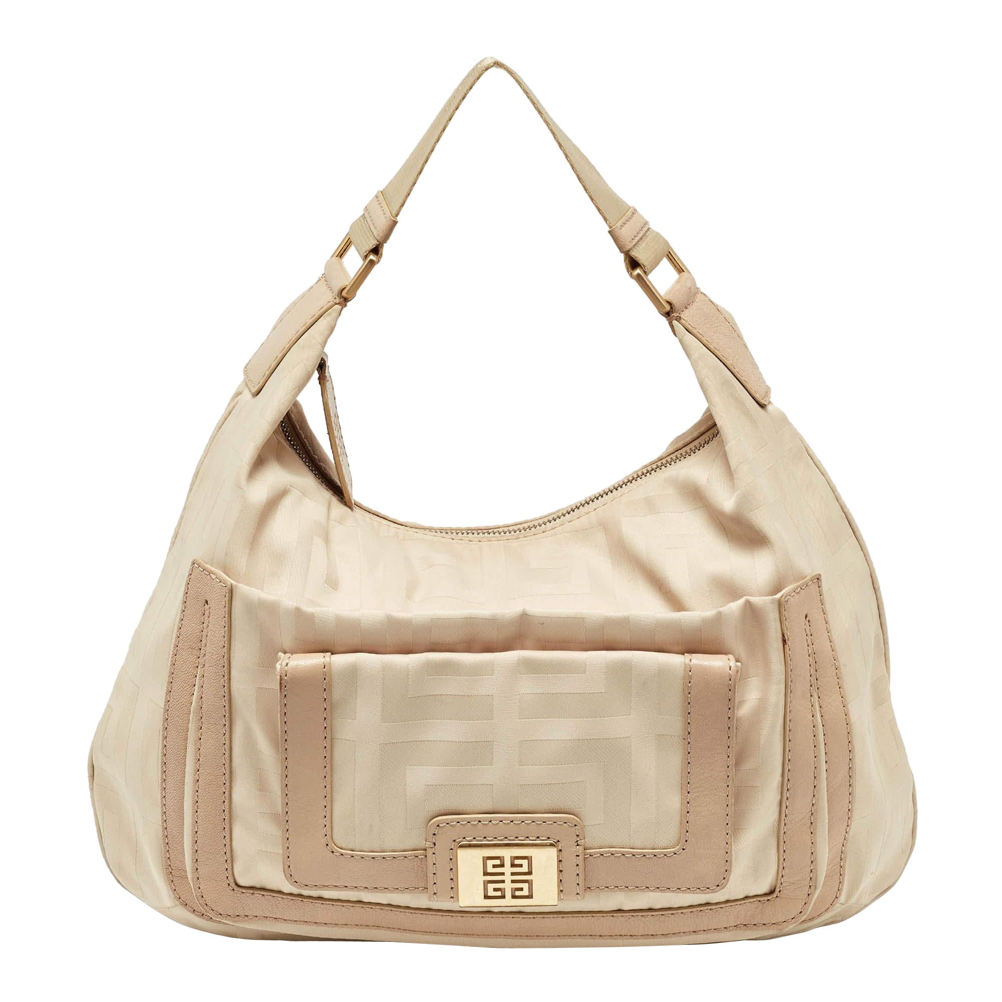 Givenchy Beige Signature Canvas and Leather Hobo For Sale