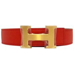 2013 Hermes Reversible Constance H Belt Strap Capucine Orange Rare 90cm