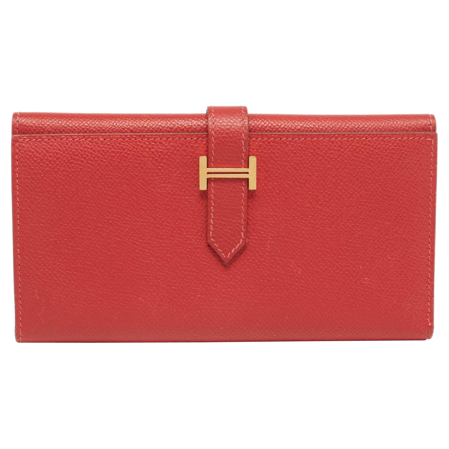 Hermes Rouge Vif Epsom Leather Bearn Gusset Wallet