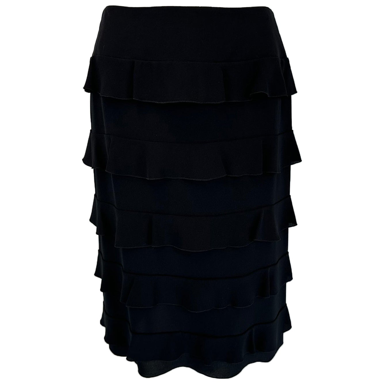 Chanel 1999a Black Silk Tiered Ruffle Skirt 36 For Sale