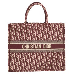 Dior Burgundy Oblique Embroidered Canvas Large Book Tote