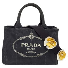 Prada Black/White Canvas Small Canapa Logo Tote