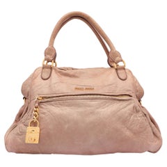 Miu Miu Beige Leather Lily Distressed Satchel