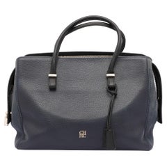 CH Carolina Herrera Blue Nubuck and Leather Zip Tote