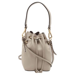 Fendi Grey Leather Mini Mon Tresor Drawstring Bucket Bag