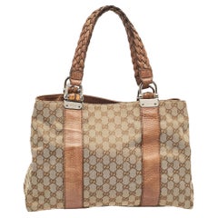 Gucci Beige/Brown GG Canvas and Leather Medium Bamboo Bar Tote