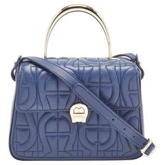 Aigner Blue Signature Leather Genoveva Top Handle Bag