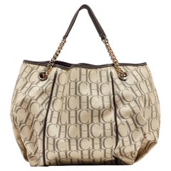 Carolina Herrera Cream/Brown Monogram Coated Canvas and Leather Chain Tote