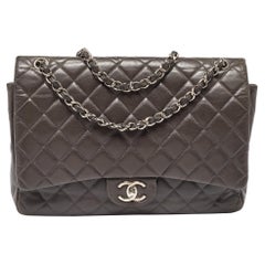 Chanel Grey Quilted Caviar Leather Maxi Classic Double Flap Bag