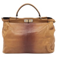 Fendi Brown Ombre Leather and Calf Hair Lining Large Peekaboo Top Handle Bag