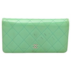 Chanel Green Quilted Patent Leather CC Flap Continental Wallet