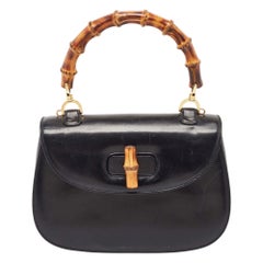 Gucci Schwarzes Leder Vintage Bamboo Top Handle Bag