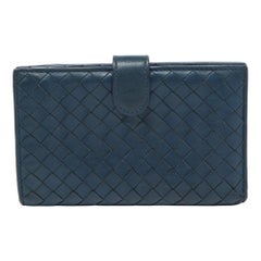 Bottega Veneta Billetero Compacto de Piel Intrecciato Azul
